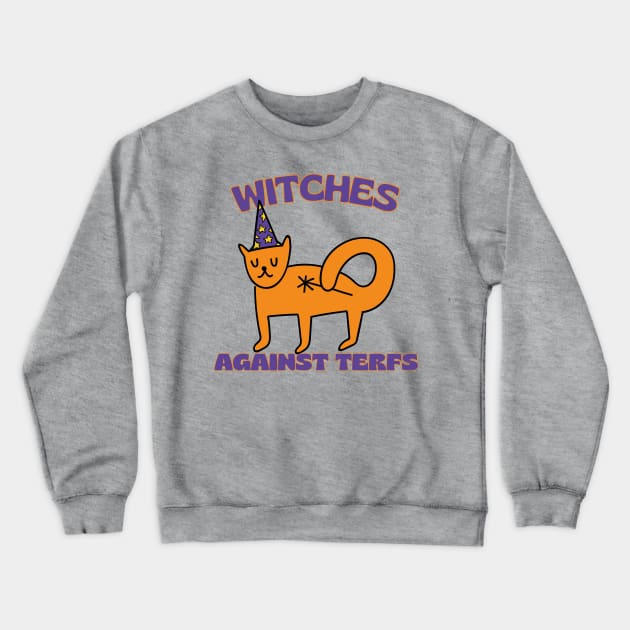 Witches Against TERFs Cat Crewneck Sweatshirt by Caring is Cool